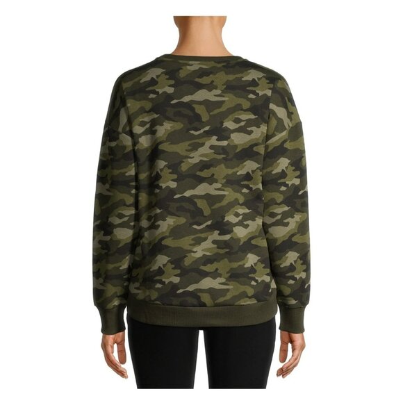 No Boundaries Juniors Camo Printed Green Scoop Neck Pullover Sweatshirt SZ Large - Picture 4 of 4